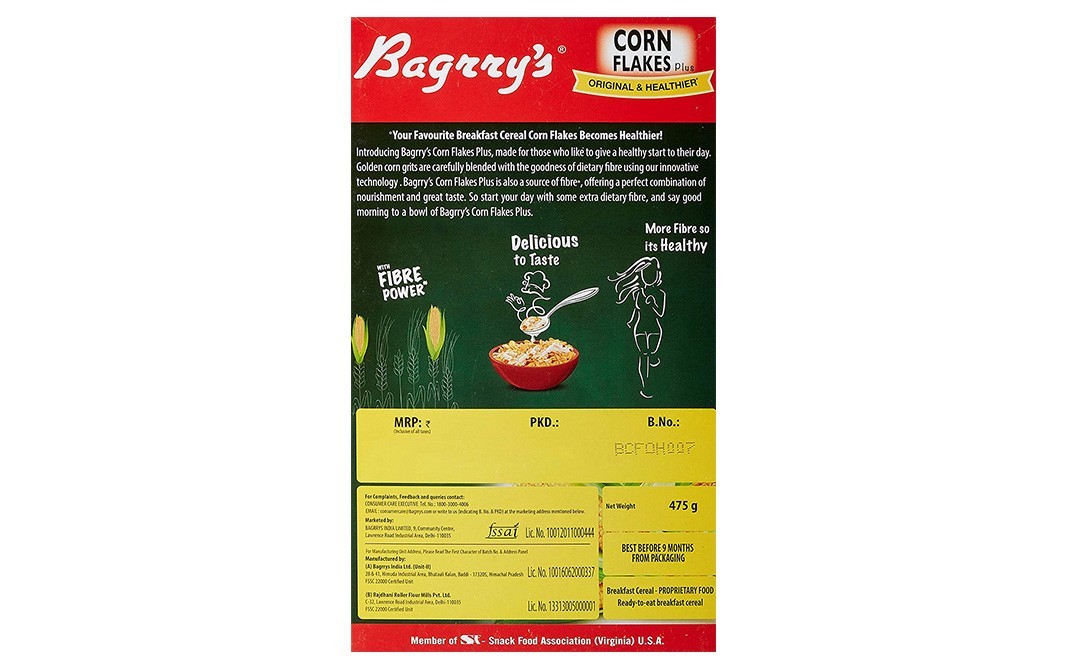 Bagrry's Corn Flakes Plus Original & Healthier   Box  475 grams